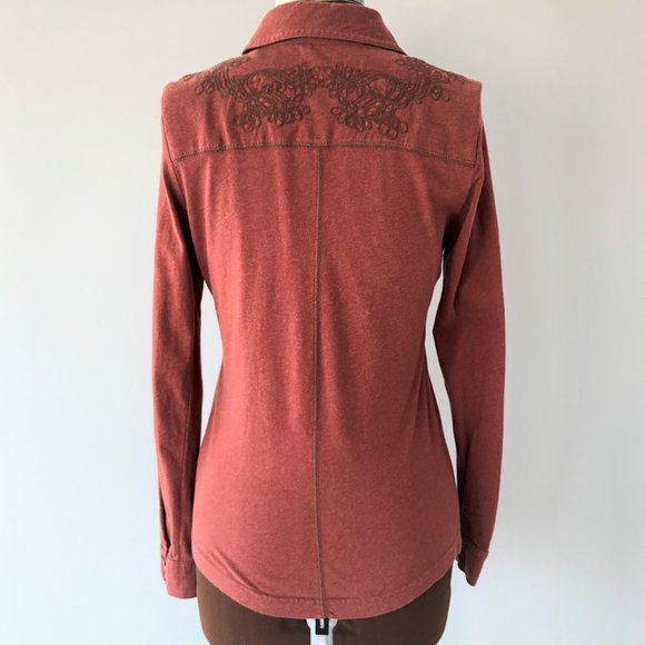 Organic Cotton Jersey Knit Button Front Top - Picture 3 of 6